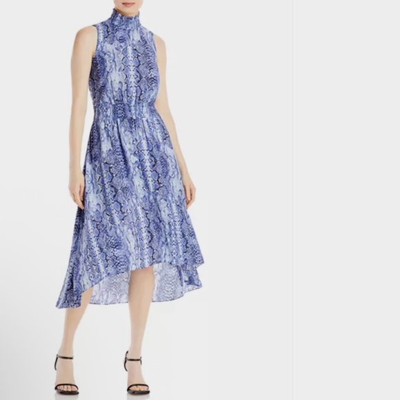 Nanette Lepore Dresses & Skirts - Nanette Lepore Stevie Snake-print Hi-Low Smocked-Waist Sleeveless Blue Dress